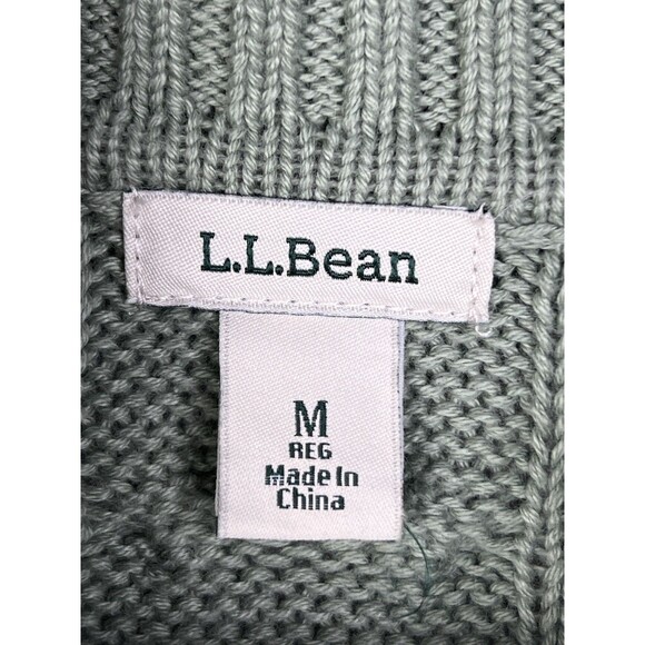 L.L. Bean Womens Green Cable Knit Turtleneck Sweater Sz M Long Sleeve Pullover - Picture 4 of 6
